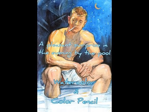 A pleasant surprise in the evening by the pool watercolor Creating Painting tutorial nude education.