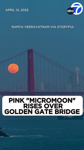 182K views · 3.7K reactions | Stunning video shows April’s full moon, known as the Pink Moon, rising over the Golden Gate Bridge. April’s full moon appears the smallest in the sky, a phenomenon known as a “micromoon.”  | ABC7 | Facebook