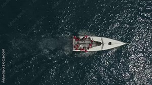 Sailing boat Yacht Close up Fly over in the port of Mahon Minorca, Spain