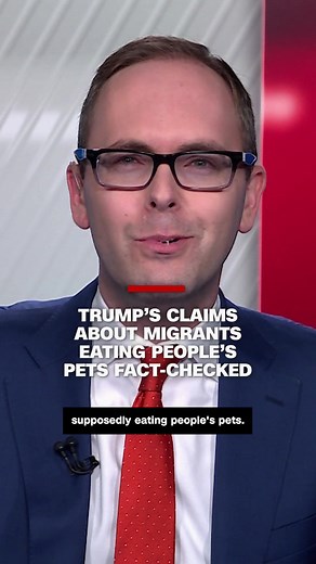 During the ABC News presidential debate, Trump falsely claimed that Haitian migrants in the city of Springfield, Ohio, are stealing people’s pet dogs and cats and eating them. CNN's Daniel Dale fact-checks. #CNN #News #Debate #Trump #Harris