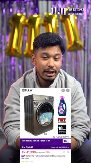 🔥 Wash Away the Prices this 11.11 🔥 These washing machines are spinning into crazy deals — only on Daraz 11.11! 👇 🧺 Panasonic 8 KG Front Load Inverter Motor MRP Rs. 78,591 → Rs. 1,111 (FFFS) 💥 Or get it at Rs. 60,999 after voucher 📦 Already in office 🧺 Samsung 9 KG AI WiFi Eco Bubble (Super Speed) MRP Rs. 1,01,990 → Rs. 74,990 (after voucher) 🧺 Della 8 KG Fully Automatic Front Load MRP Rs. 49,990 → Rs. 36,999 (after voucher) 🧺 Godrej 8 KG Top Load Fully Automatic (Audra Series) MRP Rs. 