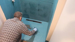 119K views · 73 reactions | Set ABS linear drain for basement curbless shower, used straight edge to slope mud to drain, waterproofed mud pan/walls/floor using KBRS ShowerSeal (2 coats)  | Home Repair Tutor | Facebook
