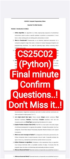CS25C02|Computer Programming Python|Important questions|Final Minute|2025| #engineeringking