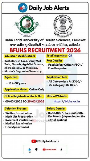BFUHS Recruitment 2026 | New Vacancy 2026 | Daily Job Alerts #shorts
