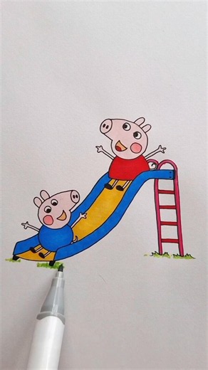 ✅️ Reverse Play ▶️ Peppa Pig & George Pig’s Fun Slide Adventure 🛝 | Drawing & Coloring