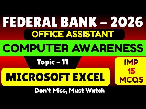 Microsoft Excel MCQS | Federal Bank 2026 Office Assistant | Federal Bank Computer Awareness 2026 PDF