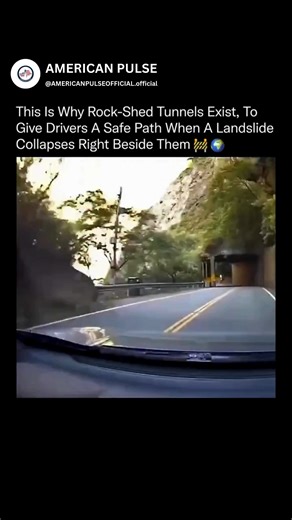American Pulse on Instagram: "A landslide like this can block an entire mountainside road in seconds, but this structure is built specifically to protect you. 🚧🌍 Rock-shed tunnels exist for one purpose, to shield drivers in areas where rockfalls, landslides, and earthquake-triggered collapses can happen with no warning. When a slope gives way beside the road, the safest place you can be is inside one of these reinforced galleries. Engineers only build them in high-risk corridors where geology,