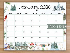 Editable January 2027 Calendar, Printable Calendar W/ Cute Winter Happy New Year, Homeschool Calendar, January Planner, Monthly Calendar - Etsy Canada
