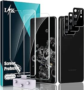 [2+3 Pack] LϟK Designed for Samsung Galaxy S20 Ultra 5G 6.9 inch 2 Pack Flexible TPU Screen Protector + 3 Pack Black Camera Lens Protector,Case Friendly, Locate Tool Precise Alignment - Gray