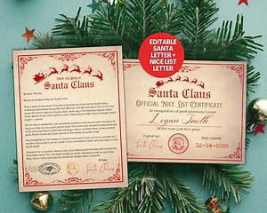 Letter From Santa & Certificate, Editable Santa Letter   Nice List Certificate Template, Personalized BUNDLE Printable Christmas Letter Kids - Etsy