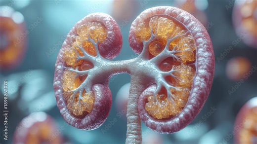 Medical cross section of human anatomy showing kidney stone disease. urology and nephrology exploration of organ, highlighting serious chronic health problem