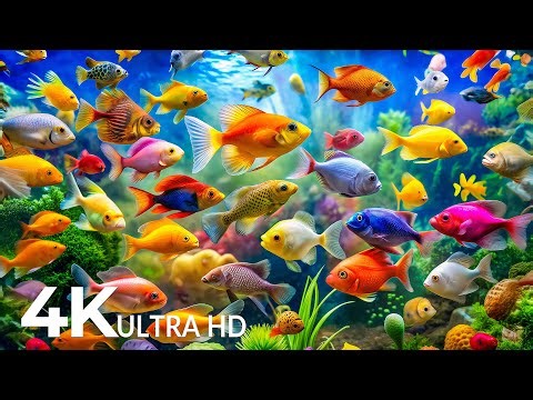 AQUARIUM 4K (ULTRA HD) - Beautiful Fish Swimming & Colorful Sea Life Video 🐠 Deep Sleep Music #2
