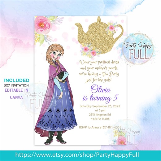 Editable Frozen Tea Party Anna, Princess Tea Party Invitation, Par Tea, Frozen Invitation, Tea Party Invite, Tea Celebration, Tea Birthday - Etsy