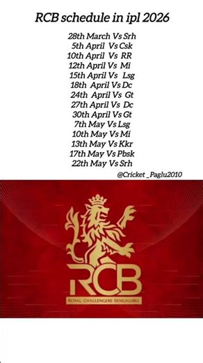 RCB schedule in ipl 2026 🔥#cricket #cricketshorts #rcbpractice #viratkohli #iplshedule #ipl2026 #ipl