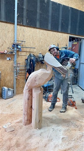 When the head shape gives it away! 🐟🤔 Here’s my latest timelapse, thanks for watching! - - - #chainsawcarving #woodwork #carving #carved #chainsaw #art #artistsoninstagram #artist #woodworking #wood #sculpture #chainsaw #bkcarving #timber #pelican #australianpelican #beach | BK Carving