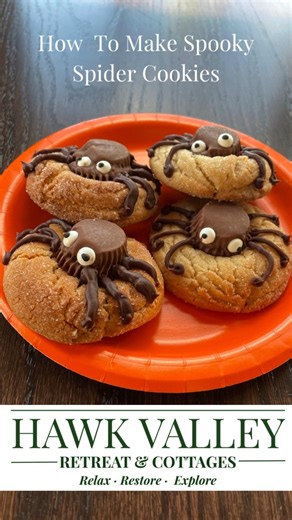 Happy Halloween from Hawk Valley Retreat & Cottages. Enjoy a behind-the-scenes look at how we make our spooky spider Cookies. | Hawk Valley Retreat & Cottages, A Nature Lovers Bed & Breakfast