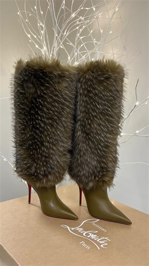 5thAvenueHustler on Instagram: "Christian Louboutin 100MM Runway Collection “Yangzee” Boot. Features A Faux Fur Finish & An ‘Everlasting Red’ Sole $2,395. Contact Info In Bio"