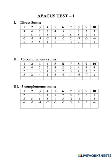 Abacus level1 worksheet