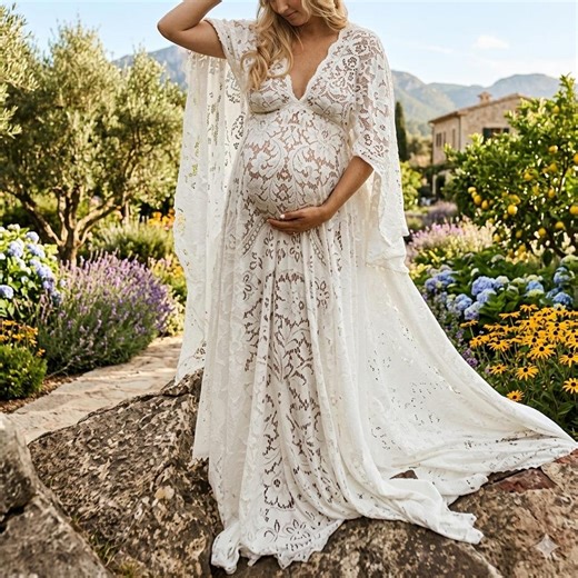 Boho White Lace Maternity Dress, Long Sleeve Pregnancy Photoshoot Gown, Elegant Baby Shower Outfit - Etsy