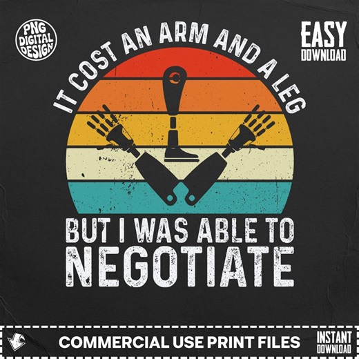 Amputee Digital Design: Prosthetic Leg Arm Humor, Retro Sunset PNG File Print - Etsy