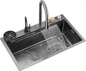 [Hot Item] Stainless Steel Smart Kitchen Farm Sink Gold Stream Multifunctional Waterfall Kitchen Sink