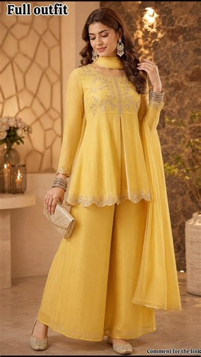 🌼 Elegant Sunshine Yellow Palazzo Suit Set 💛#yellow #suit #wedding #fashion #viral #youtubeshorts