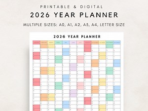 2026 Yearly Planner Printable, Yearly Planning Calendar, Calendar Poster, Digital Calendar, 2026 Calendar, 2026 Planner, Annual Overview - Etsy