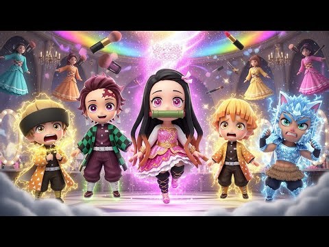 “Nezuko’s Magical Glitter Transformation! 🌈 Chibi Makeover Adventure | Kids 3D Animation”