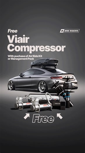 15 reactions | Want a free Viair Compressor? From now until 8/15 you can get a FREE Viair 444C compressor with your purchase of either a full air ride kit or air management package. No coupon necessary! Simply select the free Viair 444C compressor in the dropdown menu when you're building your kit and save! #bagriders #onestopdropshop #superlow #viair | Bag Riders | Facebook