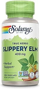 SOLARAY Slippery Elm Bark Capsules (Ulmus Rubra) 400 mg - Soothing Herbal Support with Mucilage - Vegan, Lab Verified, 60-Day Money Back Guarantee - 100 Servings, 100 VegCaps