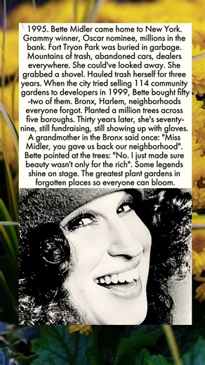 1995,Bette Midler came home to New York. Grammy winner, Oscar nominee, millions in the bank.