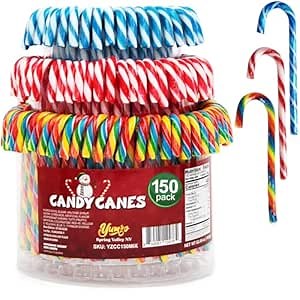 Christmas Candy Canes Tutti Frutti, Blue/White Peppermint, Red and White Cherry Mix Flavors - Bulk Candy Canes Individually Wrapped for Family Holiday Indulgement, Candy Cane Gift Set (150 Count)