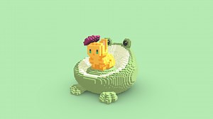 Artist Cat sitting on a Mini Frog Chair - 3D model by ritahklin