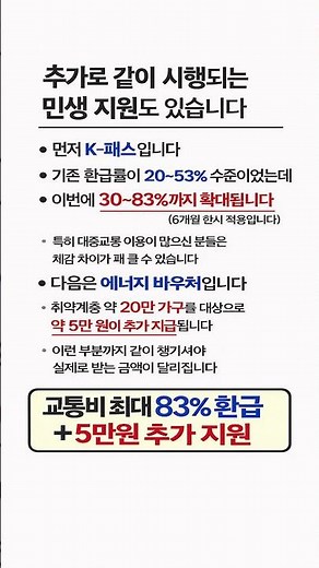 K패스 환급률 83%까지↑ 에너지 바우처 5만원 추가 지급