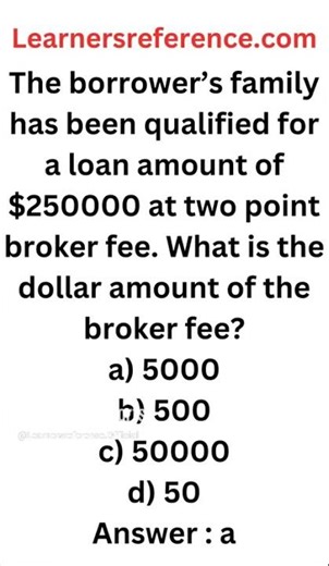 Dollar amount of broker fee based on loan amount #165 #Shorts