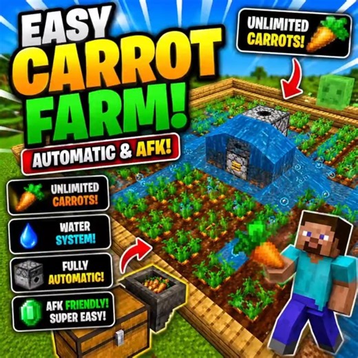 INSANE AUTOMATIC CARROT FARM in Minecraft 🤯 | AFK Unlimited Food Farm!
