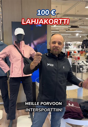 ARVONTA 🎉 Voita 100 €:n lahjakortti meille Intersport Porvooseen! Näin osallistut: 1️⃣ Seuraa meitä @‌intersport.porvoo 2️⃣ Kommentoi, mitä ostaisit meiltä sadalla eurolla, valikoimaa riittää niin juoksuun, ulkoiluun, pyöräilyyn ja paljon muuhun! 🏃 3️⃣ Vinkkaa halutessasi myös kaverille Osallistumisaikaa on 29.4. klo 23.59 asti ja voittajaan ollaan sen jälkeen yhteydessä yksityisviestillä. TikTok ei ole osallisena arvonnassa. Onnea arvontaan! 🍀 Ps. Triplaa mahdollisuutesi voittoon osallistuma