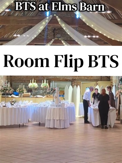 Behind the Scenes at Elms Barn This is your exclusive BTS look at how our team transforms the barn from a wedding ceremony into a full wedding breakfast setup and yes, it really is like magic So how do we do a full room flip without stress, chaos, or guests ever seeing? Our secret weapon: tables with false tops 🤫 The day before the wedding, couples can add all their personal details; guest names, styling touches, stationery without any pressure. Then, on the big day, our team carefully removes 
