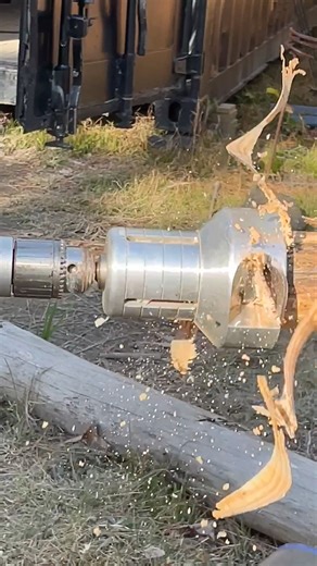 Tenon cutter on my drill. Making a mortise and tenon joint using old Loblolly pine timber #shorts