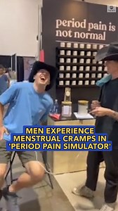 "WOAH": Men test their pain thresholds by trying out a machine that simulates menstrual cramps. https://abcn.ws/2Mp6pHp | ABC News