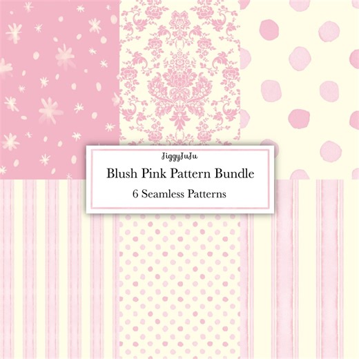Blush Pink Seamless Pattern Bundle | Damask, Stripe, Polka Dot | Digital Paper | Cottagecore (6 Designs) - Etsy