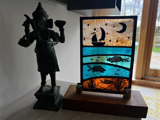 Stained Glass Seascape Panel: Sailing Boat. Moon and Stars. Swimming Fish. Hand Painted - Etsy UK