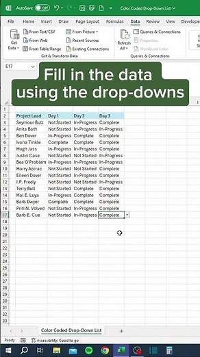 Color-Coded Drop-Down Lists in Excel Make Data Entry Smarter