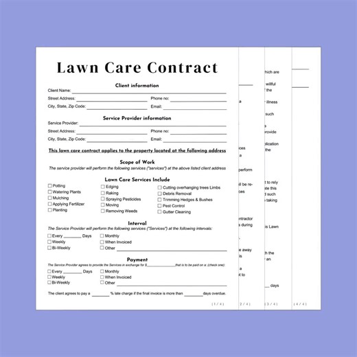 Lawn Care Agreement, Service Contract, Agreement Template, Landscaping Contract, Editable Template, Garden Care Agreement, Lawn Care Bid - Etsy