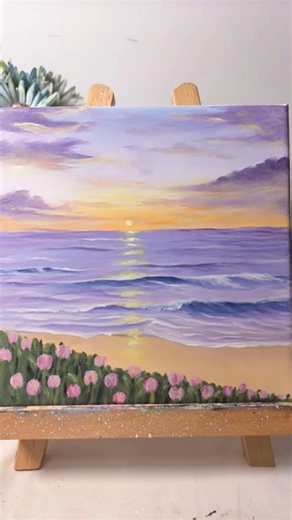 Painting a Dreamy Purple Sunset 🌊🎨 #art