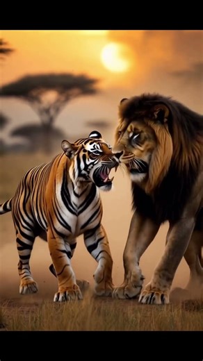 Who Would Win in an Epic Battle: Lion vs Tiger? 🦁🆚🐅 ライオン対タイガーの壮絶バトル、どっちが勝つ!? 🔥🌅 #shorts #viral