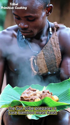 Suri Tribe Cooks Bamboo Meat Feast 🎍 #triballife #tribalfood #shorts