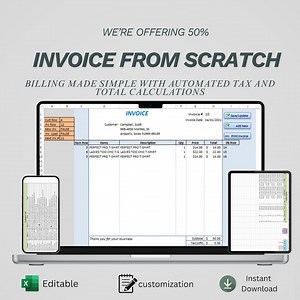 Modèle de facture Excel | Feuille de calcul de facturation automatisée | Reçu de vente professionnel et suivi fiscal | Téléchargement numérique - Etsy France