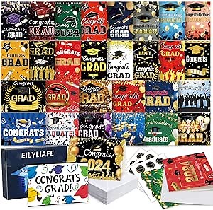 Pack of 32 Bulk Graduation Cards Special Grad Card 2025, 4 x 6 Inch Congratulation Card Assortment Box with Envelopes and Stickers, Assorted Invitation Cards with Blank Inside - Perfect to Send Warm Grad Wishes to Friends, Teacher and Family