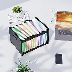 2 Pack Bamboo Hanging File Organizer, Office Desk File Organizer for Letter Size, Wood Hanging File Folders Organizer Record Holder Storage Stand Bookshelf Easy Assembly, Black